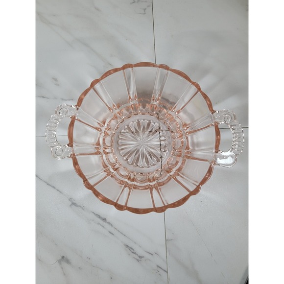 Vintage Pretty "Fluorescent‎ Pink" Depression Glass CANDY Bowl 5-1/2" w/Handles - Picture 3 of 12